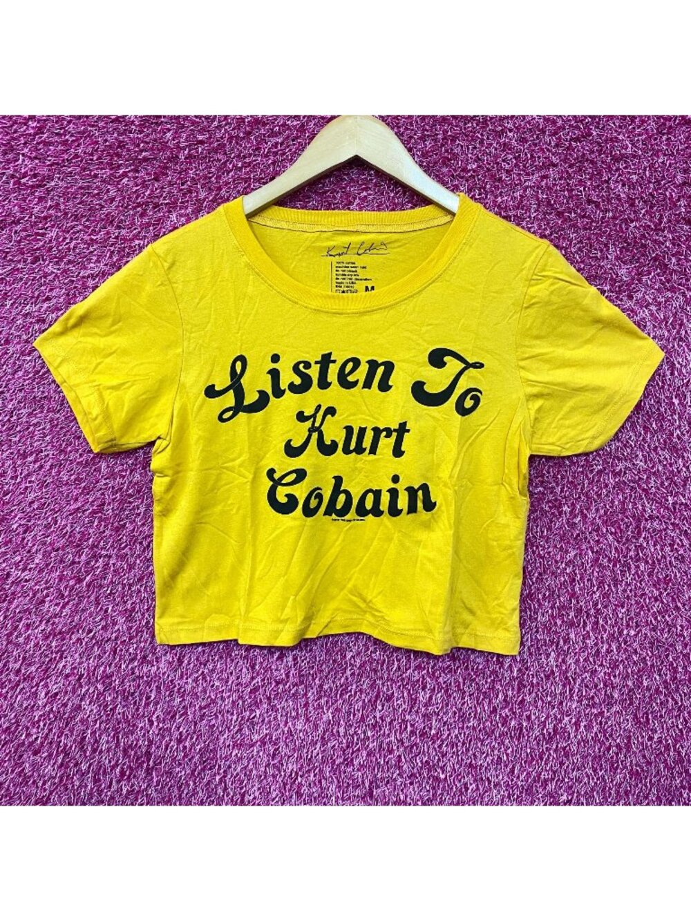Nirvana Listen to Kurt Cobain Yellow Crop-top M